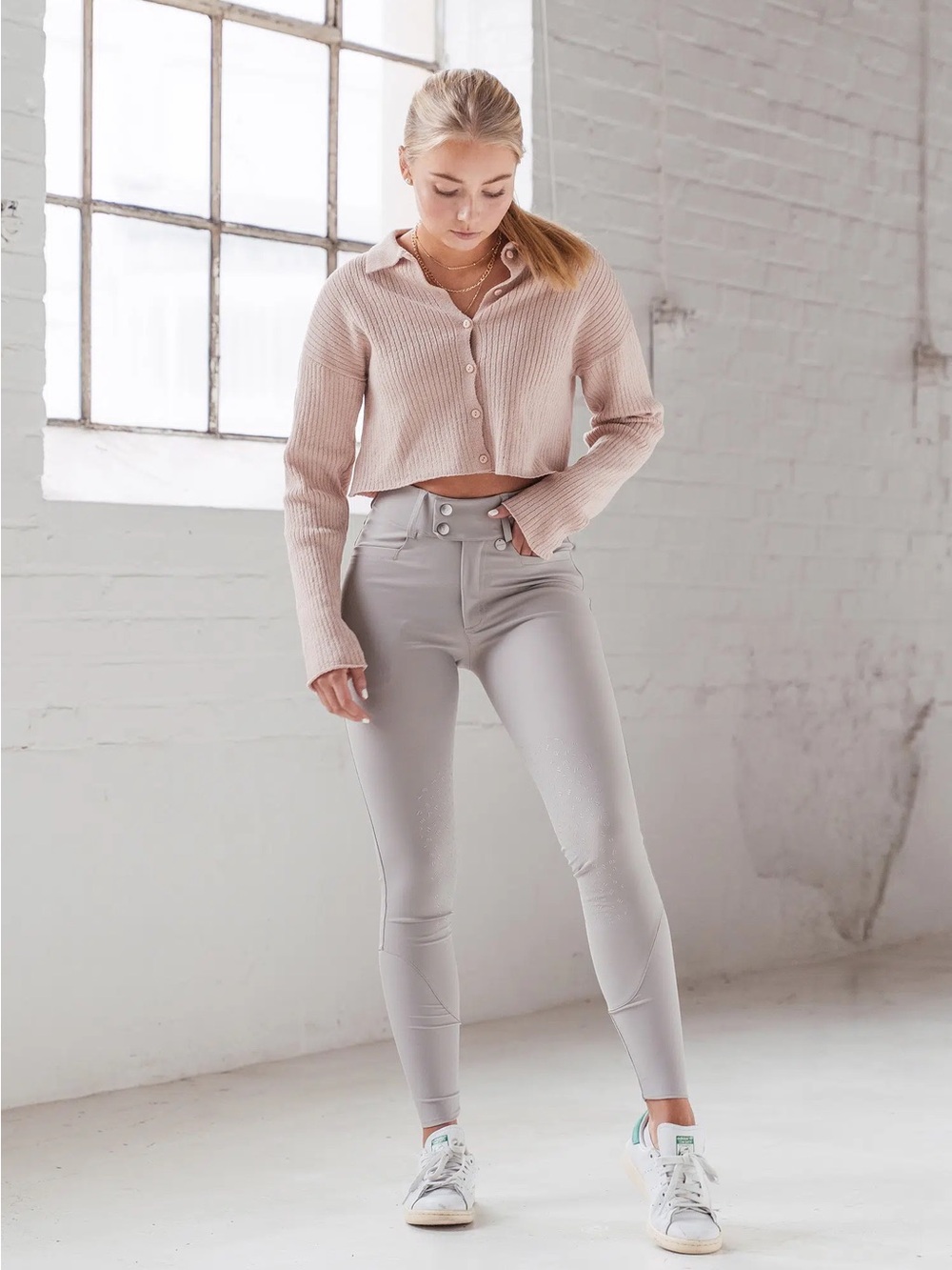 POMME High Waisted Nellie Breeches Classic Grey Drizzle with full Seat Grip